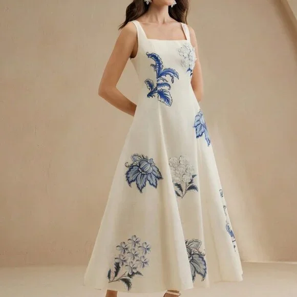 Multicolor Elegant Women's Floral Maxi Slip Dress with 3D Flowers - Picture 3 of 7